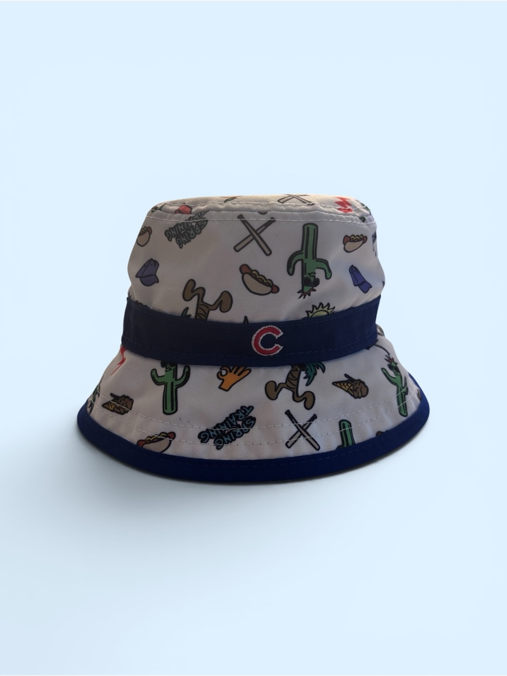 Chicago Cubs White Graphic Bucket Hat with Navy Trim
